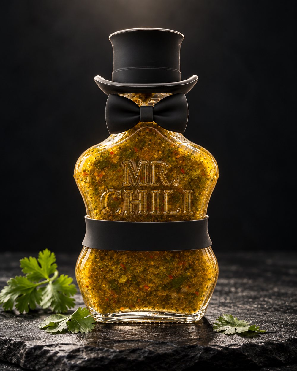 Green Coriander on dark stone, with coriander leaves